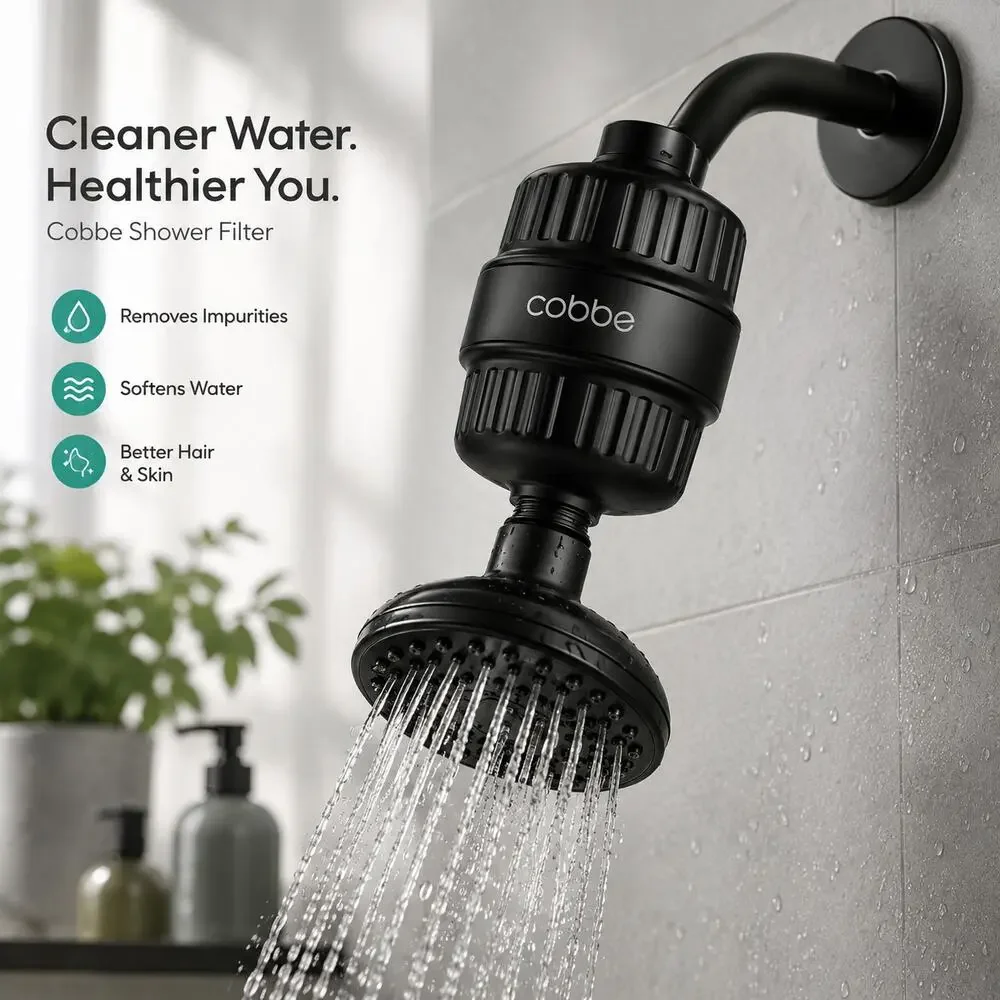 2-pc Cobbe Shower Filter for Hard Water – Matte Black (Model: CF-KSGLQB203-2)